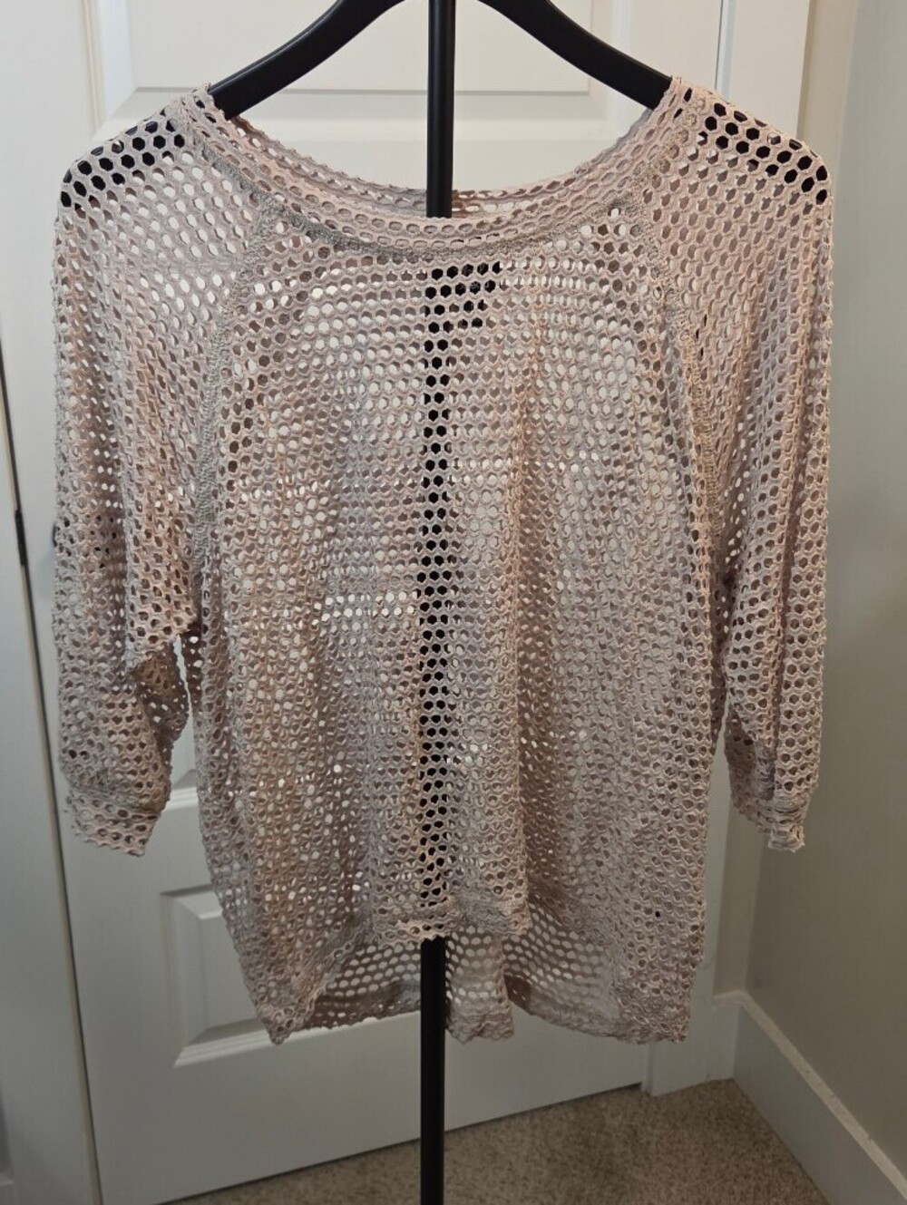Bobeau Beige Open Crochet Lightweight Sweater Size S